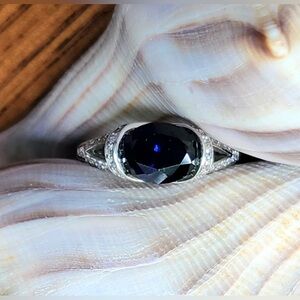 Sapphire and CZ sterling silver ring